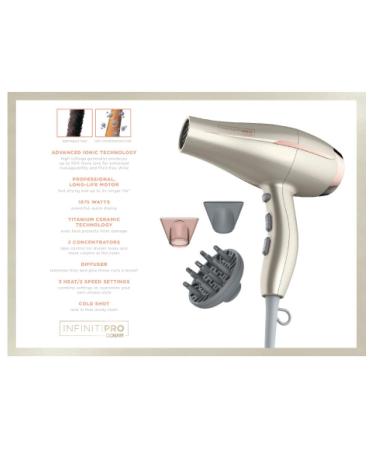 INFINITIPRO BY CONAIR Frizz Free Pro Hair Dryer - 2x Shine, 3x Frizz Control (Full Size) - Buy Online on SooperMarket.com