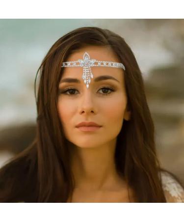 IYOU Boho Rhinestone Headband Silver Crystal Head Chain Vintage Bridal Headpiece Hair Jewelry for Women Gatsby Party - Buy Online on SooperMarket.com