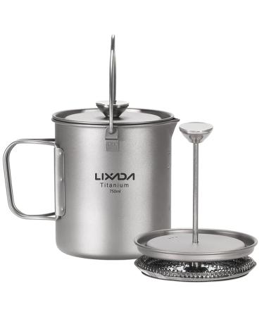 Lixada Titanium Pot Camping Titanium Coffee Cup Mug French Press Pot Coffee Maker Outdoor Camping Cooking Pot with Folding Titanium Spoon