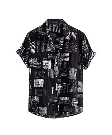 Casual Shirt for Men Summer, Vintage Button Down Bowling Shirts Summer Tops Short Sleeve Ethnic Style Printed Shirt 3X-Large #29-black