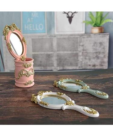 Vintage Handheld Makeup Mirror with Crafted Rose Design - Pink Princess Beauty Vanity Mirror - Buy Online on SooperMarket.com