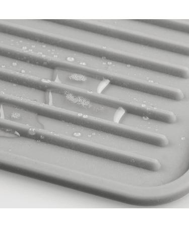mDesign Small Square Pet Food and Water Bowl Mat - Waterproof Non-Slip Silicone Placemat for Dogs and Cats - Durable and Food Safe - Gray Linelle Collection - Buy Online on SooperMarket.com