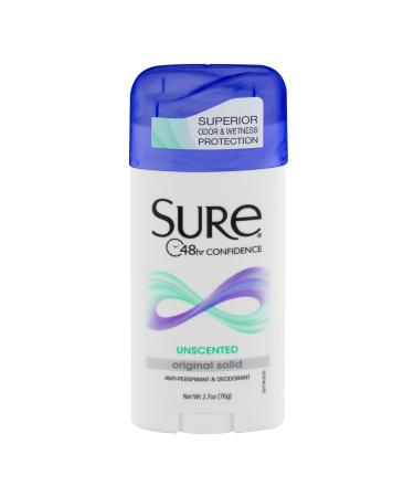 Sure Deodorant Original Solid  Unscented - 2.7 oz - 2 pk