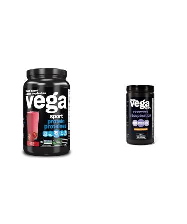 Vega Sport Protein Vegan Protein Powder Berry (19 Servings) BCAAs & Sport Post-Workout Recovery Accelerator Tropical (20 Servings) Vegan Non Dairy Gluten Free BCAAs 540g (Packaging May Vary) Berry + Recovery Accelerator 19 Servings (Pack of 1)
