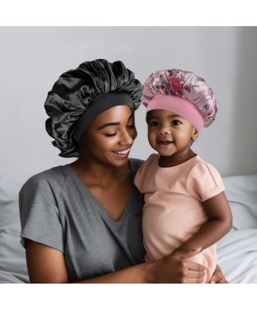 Silk Bonnet for Curly Hair 2PCS Set - Leopard & Pink Floral | Elastic Wide Band - Buy Online on SooperMarket.com