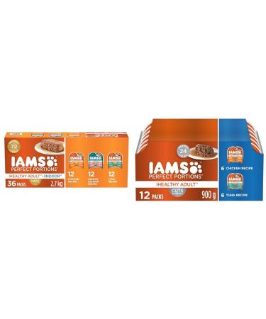 IAMS PERFECT PORTIONS Healthy Adult Wet Cat Food Pat and Cuts in Gravy Variety Bundle | Chicken Tuna Indoor Salmon and Chicken + Tuna Cuts Cat Food + Chicken and Tuna 12CT