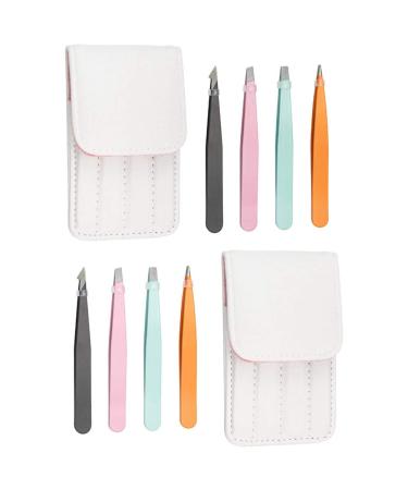Desikixudy 8 Eyebrow Tweezers Slanted Tips and Pointed Eyebrow Tweezers Daily Beauty Tool with Leather Case