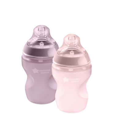 Tommee Tippee Closer to Nature Soft Feel Silicone Baby Bottle Slow Flow Breast-Like Nipple Anti Colic Stain and Odor Resistant (9oz 2 Count Pink) 9 fl oz Bottles Pink