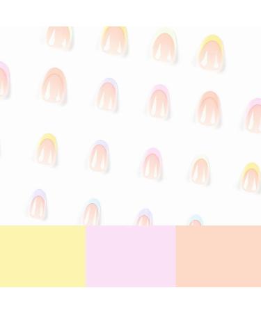 Buy MISUD Short Round Press On Nails - Colorful French Tip Acrylics | 24 Pcs Glossy Summer Artificial Nails - International Shipping Available - Buy Online on SooperMarket.com