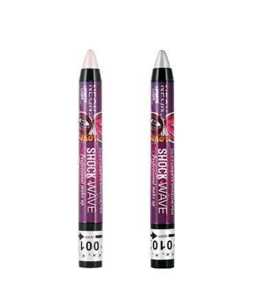 Go Ho 2PCS Sliver&White Eyeshadow Sticks Shimmer Eye Black Ultra Pigmented Makeup Eye Shadow Powder Long Lasting Eye Shadow Pen 01 White & 10 Sliver 001 White & 010 Sliver