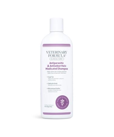 Veterinary Formula Clinical Care Antiparasitic & Antiseborrheic Medicated Dog Shampoo 16 oz Paraben Dye Soap Free Hydrating and Antifungal Shampoo for Dogs White 16 Ounce Medicated Shampoo
