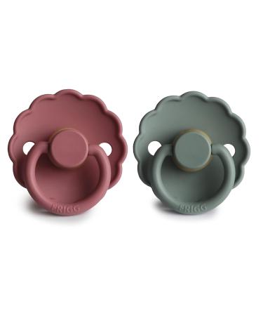 FRIGG Daisy Natural Rubber Baby Pacifier 2-Pack - Dusty Rose/Lily Pad 0-6 Months (BPA-Free, Made in Denmark) - Buy Online on SooperMarket.com