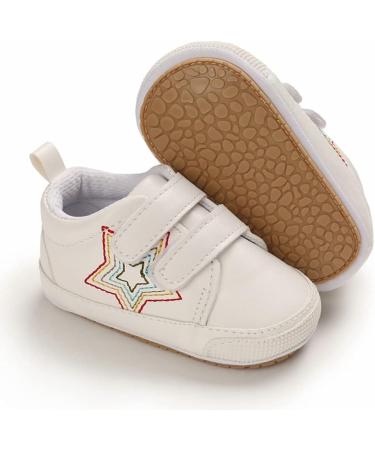 Cheerful Mario Baby First Walking Shoes - Soft PU Leather Anti-Slip Pram Shoes for Boys and Girls 6-12 Months (White Star) - Buy Online on SooperMarket.com