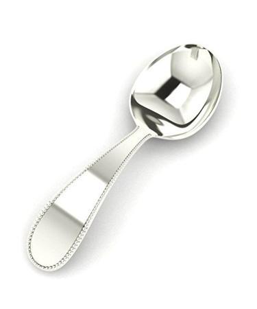 Krysaliis Sterling Silver Beaded Feeding Baby Spoon - Premium Quality Food Grade Standard .925 Solid Sterling Silver Spoon - Engravable Gift For Baby with a Beautiful Gift Box