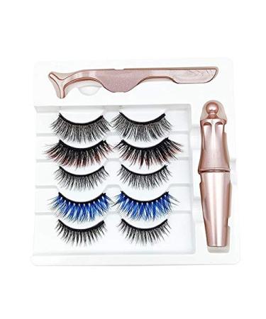 Pyatofly 5 Pairs of Mixed Style Color Magnetic Eyelashes Waterproof Eyeliner Tweezers Set Thick Magnetic Eyelashes