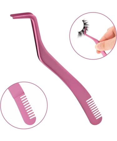 Eyelash Applicator Tool - 2 in 1 Double Ended Lash Tweezers with Comb, Curved Nipper - Pink - Buy Online on SooperMarket.com