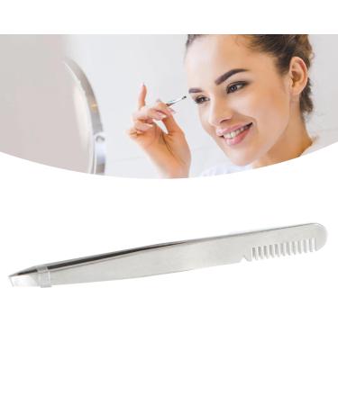 Eyebrow Tweezers with Slant Tip - Portable & Safe Smooth Comb - Silver | International Shipping - Buy Online on SooperMarket.com