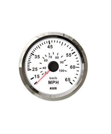 KUS CPOB-WS, 65K, Speedometer Gauge, 12V / 24V, 3 3/8" (85mm) with Backlight White Stainless Steel