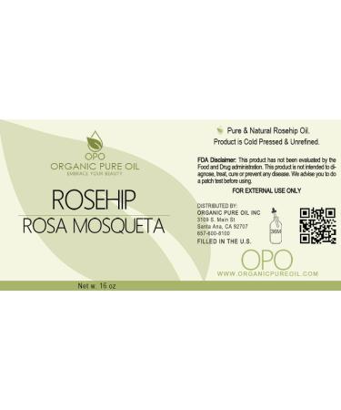 OPO Rosehip Oil 16 oz - 100% Pure Unrefined Cold Pressed - Vegan Carrier Oil for Skin Hair & Nails - Nourish & Moisturize - Buy Online on SooperMarket.com