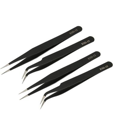 Premium Stainless Steel Tweezers Set - 4 Precision Polishing Antistatic Tweezers for Beauty & Personal Care - Buy Online on SooperMarket.com