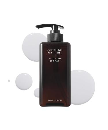 ONE THING FOR MEN All in One Deo Wash 16.9 Fl Oz | 4-in-1 Soothing Moisturizing Hydrating Body Gel Face Cleanser Moisturizing Shampoo & Conditioner for Mens Sensitive Skin | Korean Skin Care