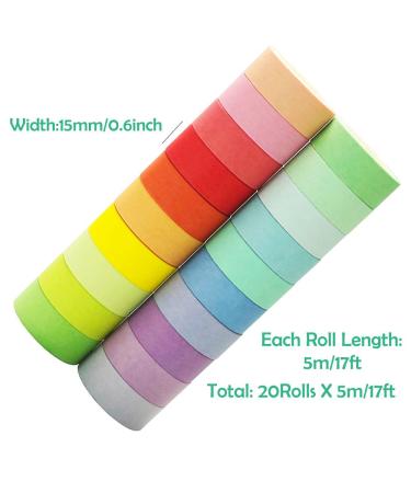 20 Rolls Washi Tape Set Rainbow Washi Tape Colorful Masking Tape 15mm Wide Decorative Tape for Bullet Journal Book Planner Scrapbooking DIY Arts Crafts Gift Packaging Rainbow 15MM-20 Rolls - Buy Online on SooperMarket.com