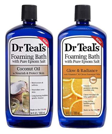 Dr Teal's Foaming Bath Combo Pack (68 fl oz Total), Nourish & Protect with Coconut Oil, and Glow & Radiance with Vitamin C and Citrus Essential Oils