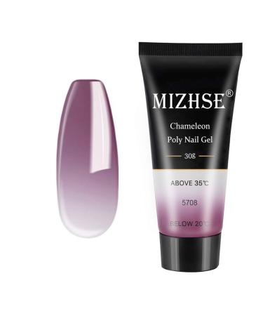 MIZHSE Poly Nail Gel Purple Temperature Color Changing Extension Builder Gel Professional Enhancement Nail Thickening Tool for Starter (MS-Purple)
