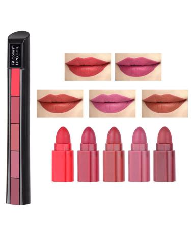 Cacacook 5 in 1 matt lipstick set including lip gloss waterproof long-lasting naked lipstick soft butter cream texture lipsticks make-up gifts