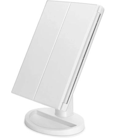 Infitrans 3-Fold Lighted Vanity Makeup Mirror 1X/2X/3X Magnification | 21 LED Bright Table Mirror with Touch Screen | 180 Adjustable Rotation | Portable Travel Cosmetic Mirror - White - Buy Online on SooperMarket.com