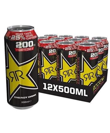 Rockstar Energy Drink Non Alcoholic - 200mg Caffeine With Taurine Guarana and B-Vitamins 500ml (12 x 500ml Original) Original 12 x 500ml