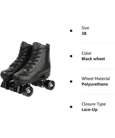 Women's Classic Leather High Top Double Row Roller Skates - Black Wheel - Size 37 | Indoor Outdoor Adult Skates with Bag - Buy Online on SooperMarket.com