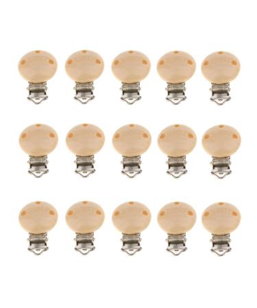 Tubayia 15 Pieces Pacifier Clip Wooden Pacifier Clips Set Pacifier Holder for Baby and Child (Natural)