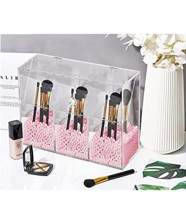 Lumcrissy Acrylic Makeup Brush Organizer with Protective Lid - Dust-proof Cosmetic Storage Case - Pink Pearl 3holder - Buy Online on SooperMarket.com