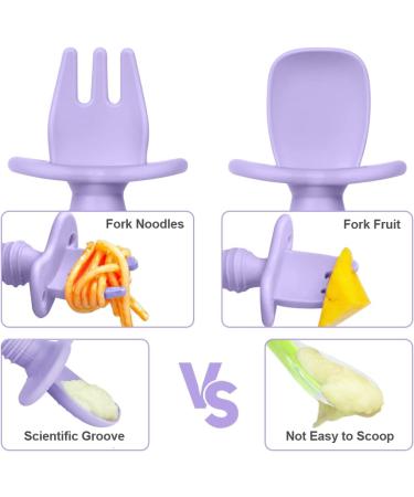 Vicloon Baby Fork and Spoon Set - 4Pcs Silicone Self Feeding Utensil for Infant, Toddler Cutlery Kit - Purple-Pink Color, Easy Grip, Ideal for Baby Weaning and Training - Buy Online on SooperMarket.com