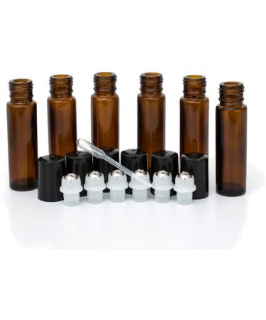 ZEJIA 10ml Amber Glass Essential Oil Roller Bottles 6Pack with Stainless Steel Roller Ball and Droppers - 10-6pcs Brown - Buy Online on SooperMarket.com