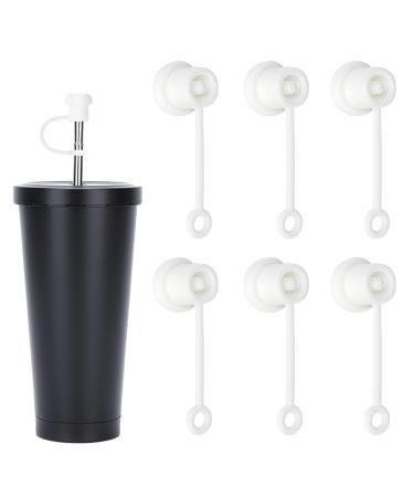 degtnb 6 Pcs Straw Covers Hats Reusable Elastic Drinking Straw Protection Hats Soft Straw Toppers Straws Plug for 6-10mm Straws White