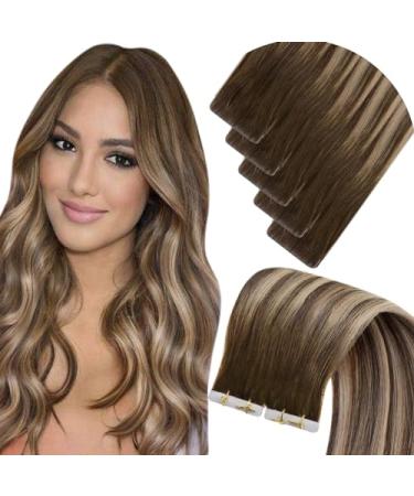 Laavoo virgin extensions real hair tapes brown balayage tape real hair extensions dark brown ombre dark blond #4/25cm hair extensions real hair tape injection 5pcs 35cm-virgin-5PCs 1.7 #4/27/4