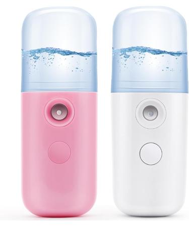 WOONEKY 2pcs USB Charging Steamer Mini Face Steamer Humidifier Face Sprayer Cool Facial Mister Pink - Buy Online on SooperMarket.com