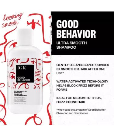IGK Good Behavior Ultra Smooth Shampoo & Conditioner Set + Spirulina Protein Smoothing Spray | Frizz Control Hydration & Shine | Vegan Cruelty-Free | International Shipping Available - Buy Online on SooperMarket.com