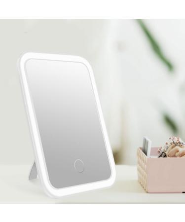 LED Makeup Mirror with Touch Screen Kickstand 3 Colors Dimmable Cosmetic Travel Mirror with Light Portable Vanity Mirror Rechargeable USB Makeup Mirror LED Cosmetic Mirror for Travel Desk Girls