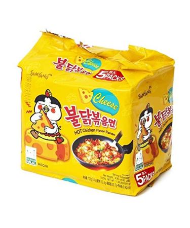 Samyang Fire Hot Cheese Flavored Chicken Ramen Noodles Pack of 5, Korean Noodles cheese 4.93 Ounce (Pack of 5)