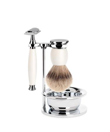 M HLE shaving set with bowl - Sophist series - silvertip badger - safety razor - porcelain white Safety Razor Porcelain