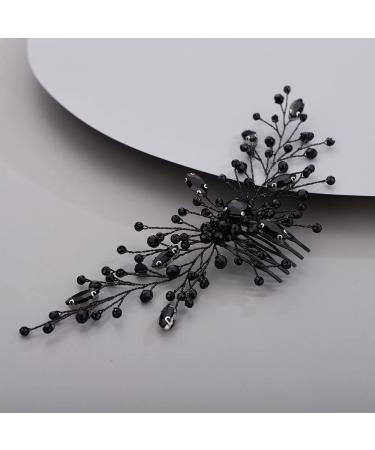 Chargances Bridal Black Crystal Hair Comb Gothic Black Wedding Hair Vine Side Comb Rhinestone Hair Accessory Wedding Headpiece Prom Party Festival for Women and Girls (1)