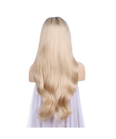 Buy SHIYID Blonde Wig with Dark Roots - Two Tones Long Wavy Front Lace Synthetic Wig for Women | High Temperature Fiber - Buy Online on SooperMarket.com