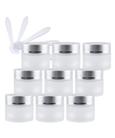 Zeoabsy 12 pieces empty matt transparent glass cream cans 10ml with matt silver lid clear glass screw lid glass handle screw box glass dose of ointment puts cosmetics can for gels creams + 12x spatula