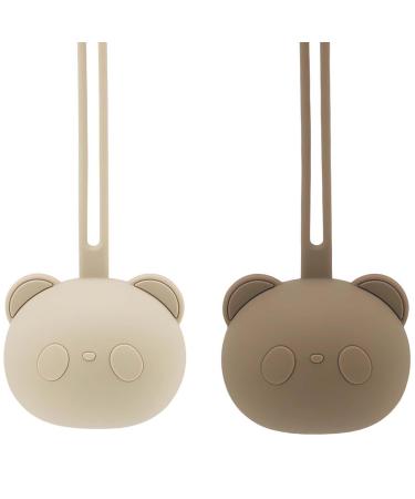 Airfish silicone pacifier box 2 pack BPA-free baby bear pacifier bag silicone shell for baby travel slider pacifier storage box pacifier holder for girls young beige and brown