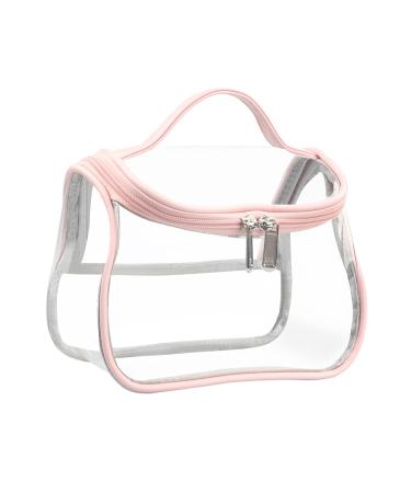 Heavy Duty Clear Cosmetic Bag Waterproof Transparent Travel Makeup Toiletry Organizer Bag (Pink)
