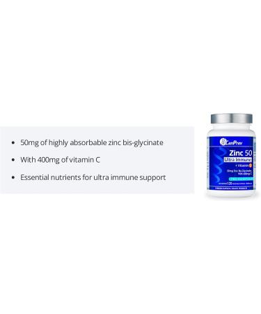 CanPrev Zinc Immune + Vitamin C | 120 Capsules | 50mg of Zinc Bis-Glycinate with 400mg of Vitamin C - Buy Online on SooperMarket.com