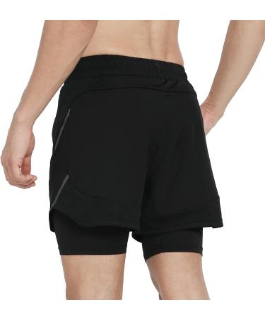 ARSUXEO Men's 2 in 1 Active Running Shorts with 2 Zipper Pockets B191 Black Medium - Buy Online on SooperMarket.com